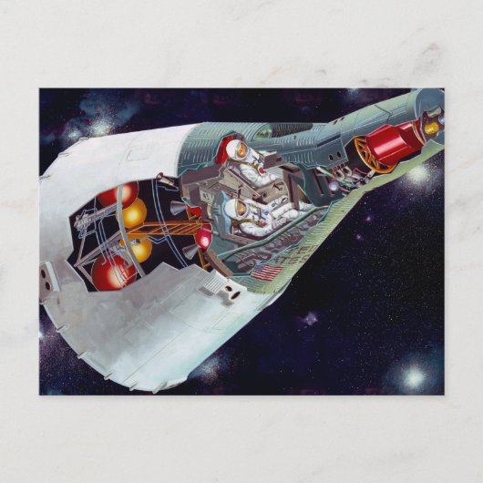 2人のジェミニ宇宙船を飛んで切断する。 ポストカード (正面)
