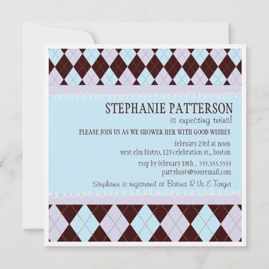 2人のジョイ·ボーイ·ガアーガイル柄のール·ツインズ·ベイビー·シャワー 招待状 (裏面)