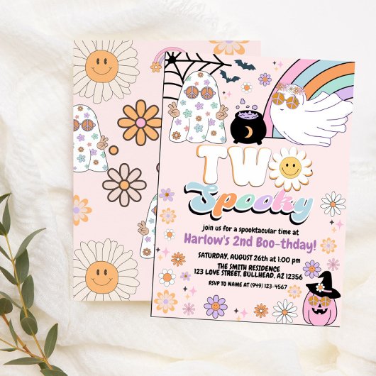 2人のスパイキー・グルービー・ゴースト・ヒッピーのハロウィン誕生日 招待状