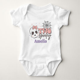 2人のスポーキーキュートピンクハロウィン名前誕生日 ベビーボディスーツ