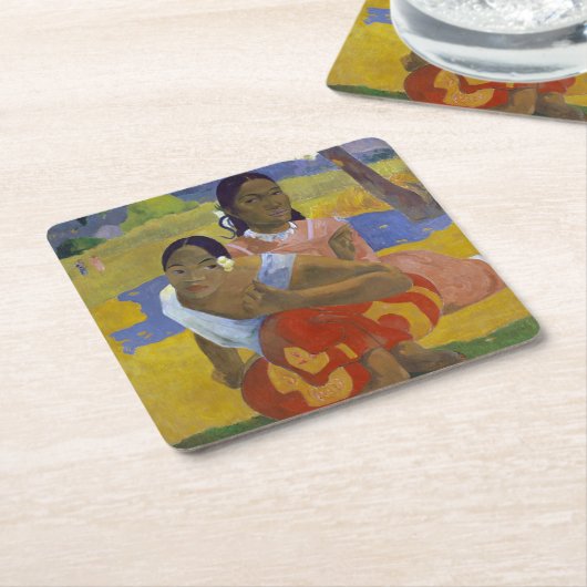 2人のタヒチ族の女性、ゴーギャン スクエアペーパーコースター (アングル)