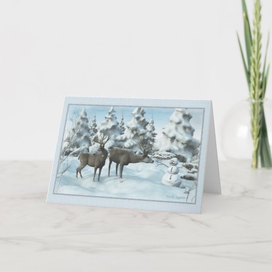 2人のデアと雪だるま サンキューカード (正面)