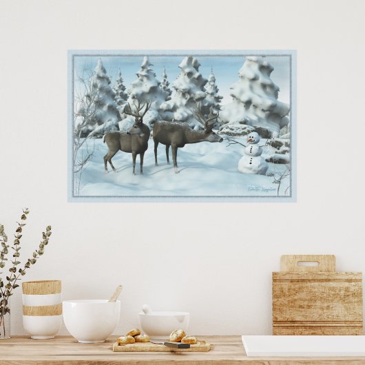 2人のデアと雪だるま ポスター (キッチン)