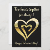2人のハートが一緒に金属金ゴールドのバレンタインデー シーズンカード (正面)