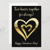 2人のハートが一緒に金属金ゴールドのバレンタインデー シーズンカード (正面/裏面)