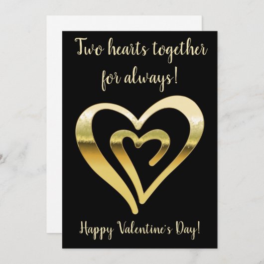 2人のハートが一緒に金属金ゴールドのバレンタインデー シーズンカード (正面/裏面)