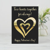 2人のハートが一緒に金属金ゴールドのバレンタインデー シーズンカード (スタンド正面)