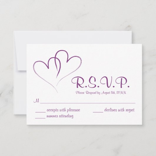 2人のハートが組み合わされた結婚式RSVPカード 出欠カード (正面)