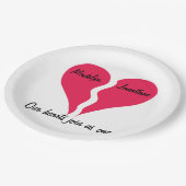 2人のハートが1つの名前のバレンタインとしてパーソナライズされた参加 ペーパープレート (アングル)