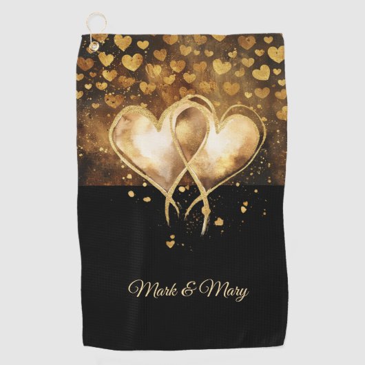 2人のハートの結婚ゴルファーのバレンタインデー ゴルフタオル (正面)
