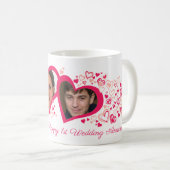 2人のハート結婚1周年記念写真マグ コーヒーマグカップ (正面右)