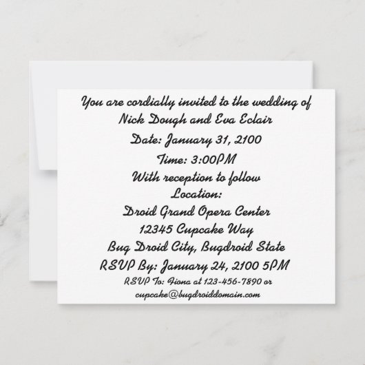 2人のバグドロイ結婚ズの衣装結婚の鐘 招待状 (裏面)