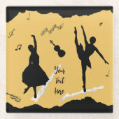 2人のバレエダンサーとゴールデンベージュカラーの音楽 ガラスコースター (正面)