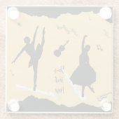 2人のバレエダンサーとゴールデンベージュカラーの音楽 ガラスコースター (裏面)
