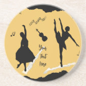 2人のバレエダンサーとゴールデンベージュカラーの音楽 コースター (正面)