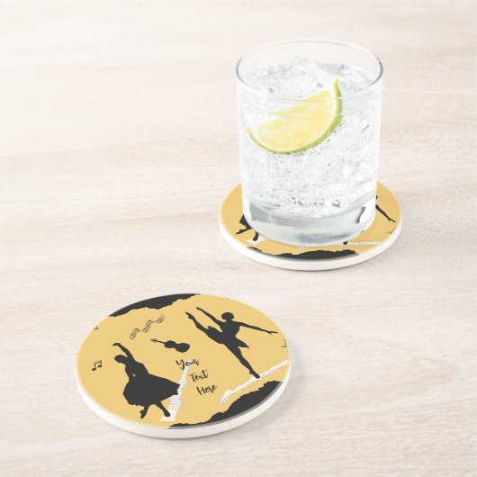 2人のバレエダンサーとゴールデンベージュカラーの音楽 コースター (側面)