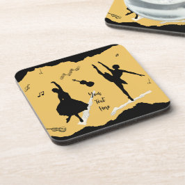 2人のバレエダンサーとゴールデンベージュカラーの音楽 コースター