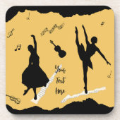 2人のバレエダンサーとゴールデンベージュカラーの音楽 コースター (正面)