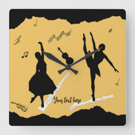 2人のバレエダンサーとゴールデンベージュカラーの音楽 スクエア壁時計