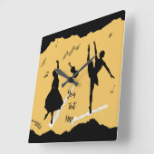 2人のバレエダンサーとゴールデンベージュカラーの音楽 スクエア壁時計 (傾斜)