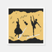 2人のバレエダンサーとゴールデンベージュカラーの音楽 スタンダードカクテルナプキン (正面)