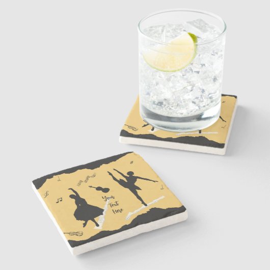 2人のバレエダンサーとゴールデンベージュカラーの音楽 ストーンコースター (横)