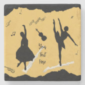 2人のバレエダンサーとゴールデンベージュカラーの音楽 ストーンコースター (正面)