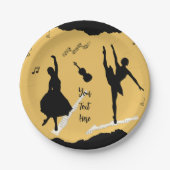 2人のバレエダンサーとゴールデンベージュカラーの音楽 ペーパープレート (正面)