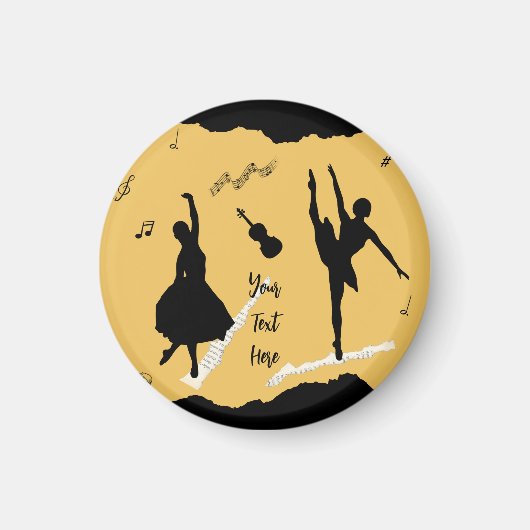 2人のバレエダンサーとゴールデンベージュカラーの音楽 マグネット (正面)