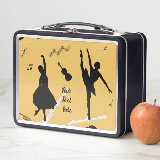 2人のバレエダンサーとゴールデンベージュカラーの音楽 メタルランチボックス (インサイチュ)