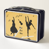 2人のバレエダンサーとゴールデンベージュカラーの音楽 メタルランチボックス (正面)