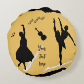 2人のバレエダンサーとゴールデンベージュカラーの音楽 ラウンドクッション (裏面)