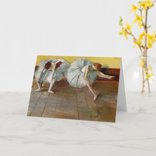 2人のバレエダンサーの挨拶状のガスを抜いて下さい カード (黄色い花)