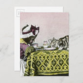 2人のビクトリア時代の人の女の子および子猫猫のお茶会のための茶 インビテーションポストカード (正面/裏面)