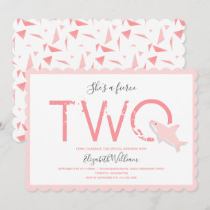 2人のピンクザメの猛獣が2歳の誕生日 招待状