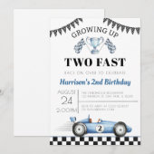 2人のファストレースカー少年2歳の誕生日 招待状 (正面/裏面)