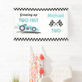 2人のファストレースカー少年2歳の誕生日 横断幕 (インサイチュ)