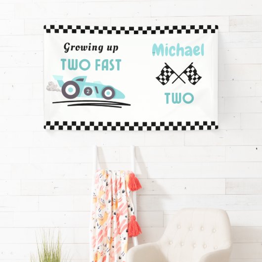 2人のファストレースカー少年2歳の誕生日 横断幕 (インサイチュ)