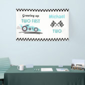 2人のファストレースカー少年2歳の誕生日 横断幕 (トレードショー)