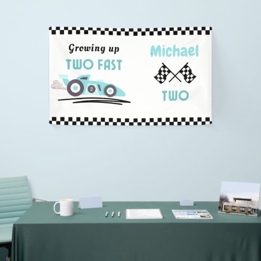 2人のファストレースカー少年2歳の誕生日 横断幕 (トレードショー)