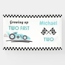 2人のファストレースカー少年2歳の誕生日 横断幕