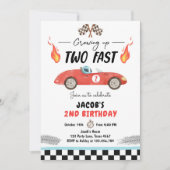 2人のファスト・バースデー・パーティーのレースカー、2歳の誕生日インビ 招待状 (正面)