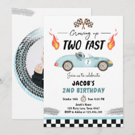 2人のファスト・バースデー・パーティー、ブルー・レース・カー、2歳の誕生日 招待状