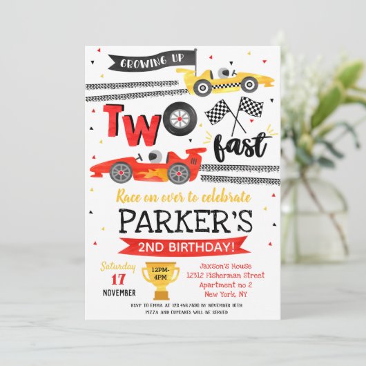 2人のファーストレースカーレース第2回誕生日招待状 招待状 (スタンド正面)