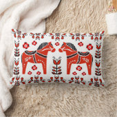 2人のフォークのDalaの馬またはフォークの花柄、白くまたは黒いまたは赤 ランバークッション (ブランケット)