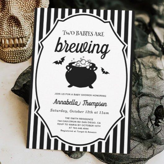 2人のベビーが双子ハロウィーンの赤ちゃんシャワーを醸造している 招待状