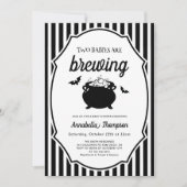 2人のベビーが双子ハロウィーンの赤ちゃんシャワーを醸造している 招待状 (正面)