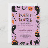 2人のベビーが双子ハロウィーンの赤ちゃんシャワーを醸造している 招待状 (正面)