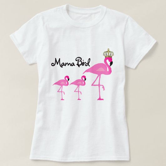 2人のベビーを持つBird Flamingo T-Shirtママ Tシャツ (デザイン正面)