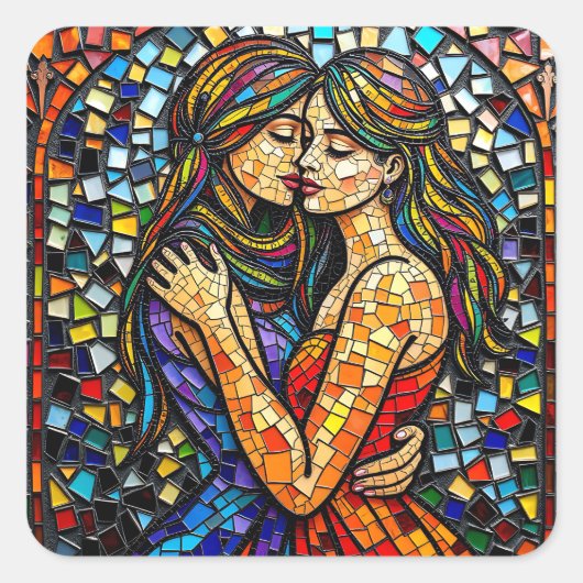 2人のモザイクタイルスタイルアイアート スクエアシール (正面)